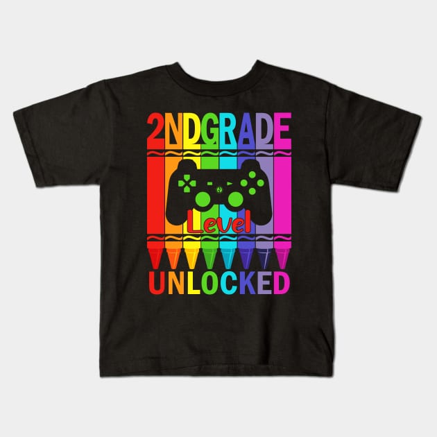 2nd Grade Level Unlocked Funny Gamer Shirt Back To School Crayons Kids T-Shirt by FONSbually